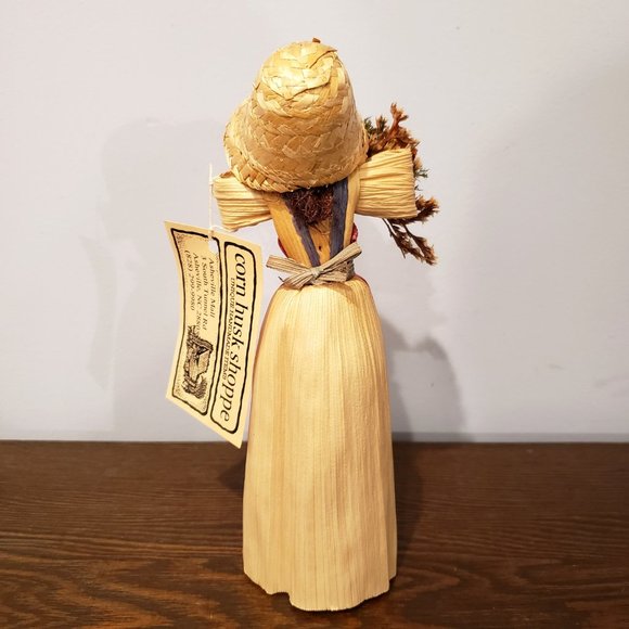 Corn Husk Doll Hand Made North Carolina Folk Art Pink Apron Flowers Bonnet 9" - Picture 3 of 11